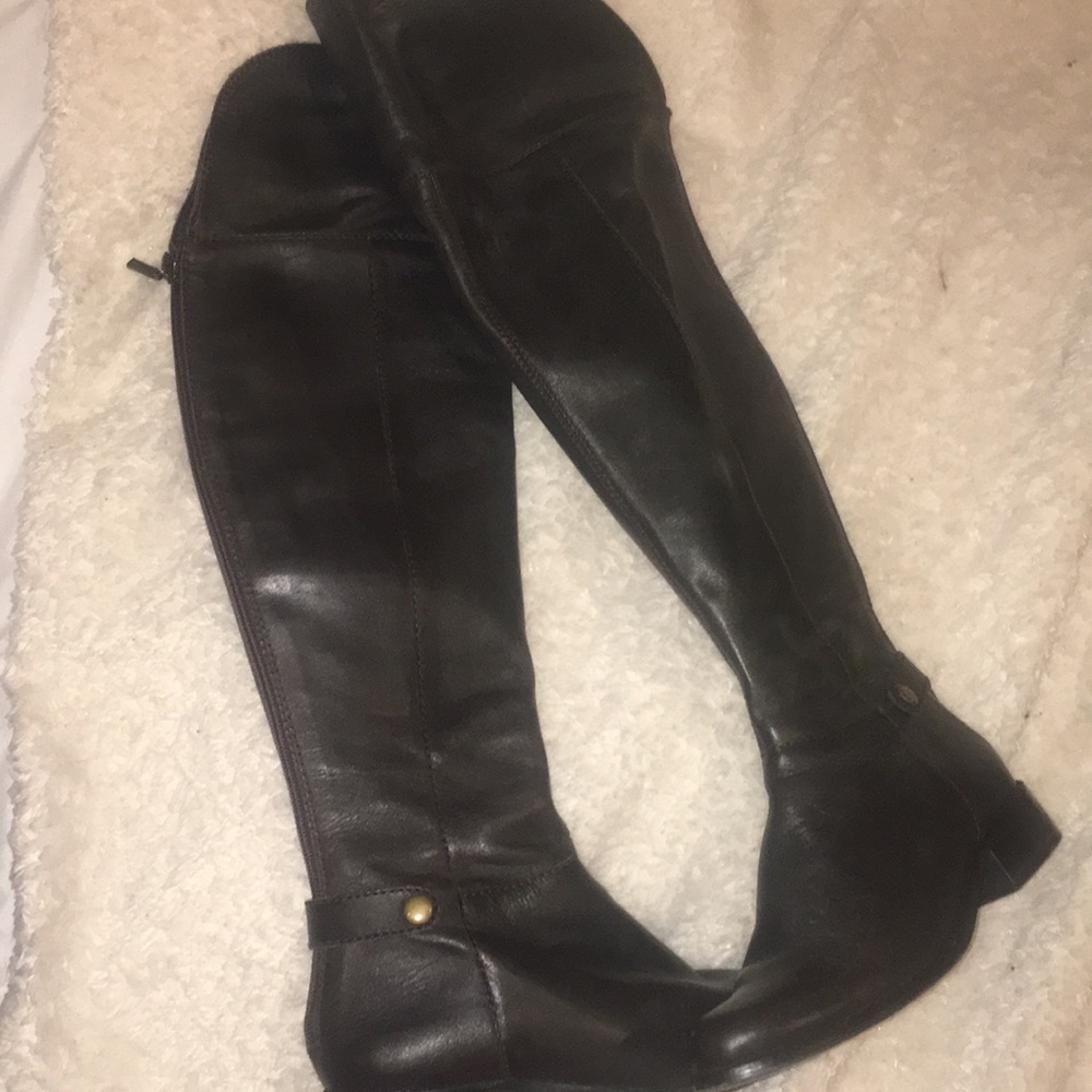 Brown leather over the knee boots